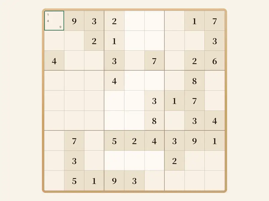 9×9 数独棋盘与铅笔笔记